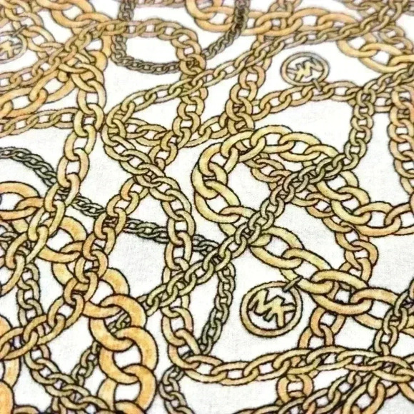 MICHAEL KORS Women's Blouse Top V-Neck Gold Chains Pattern Tie Bone Size M #152 - Picture 4 of 6